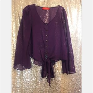 AKIRA Sheer Top w/ Bell Sleeves PURPLE